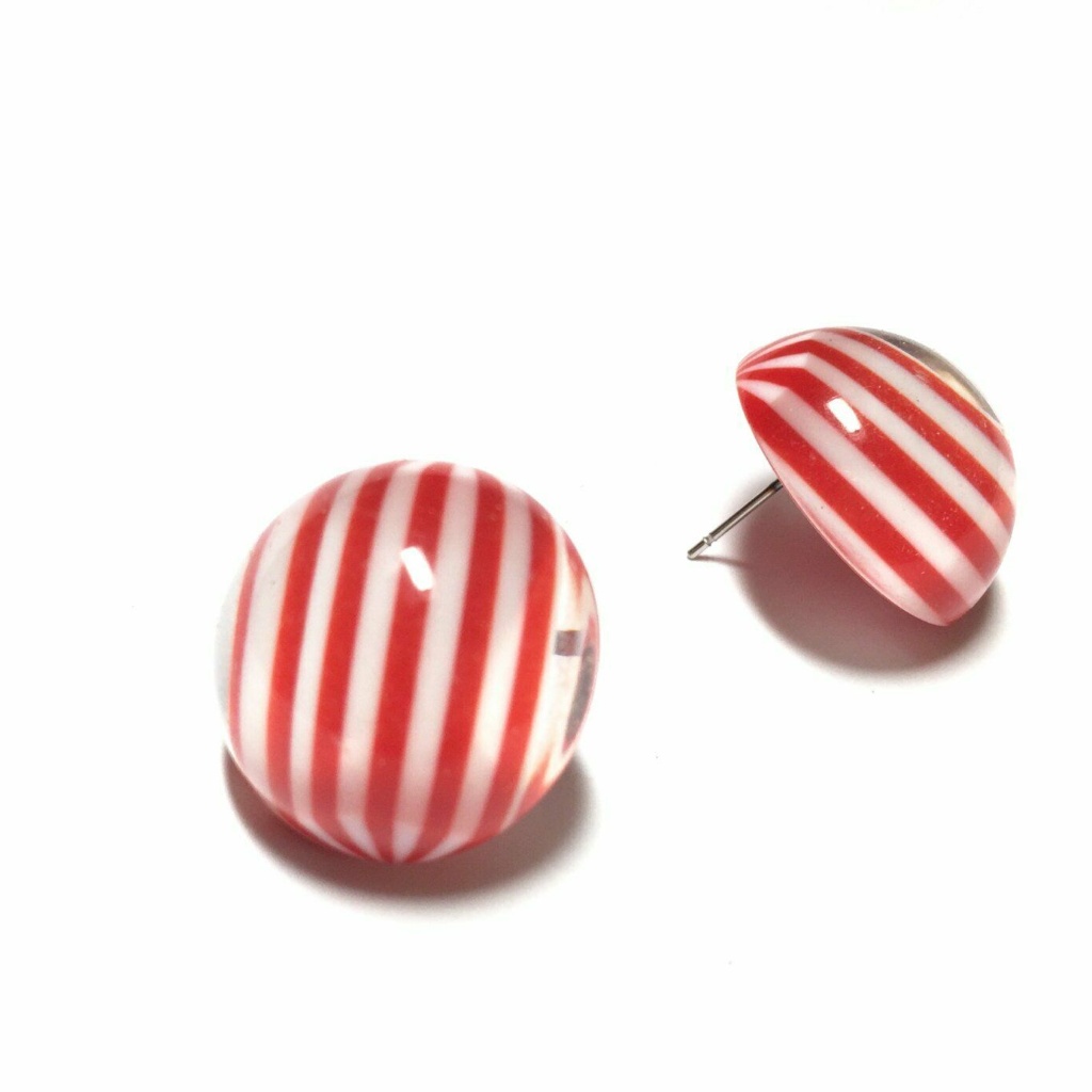 Cherry Striped Retro Button Studs Earrings